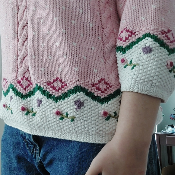 Vintage Lady Footlocker Knit Floral Cottagecore Sweater - Picture 5 of 5